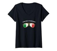 Donna Cortina d'Ampezzo Italy Vintage Flag Sunglasses Maglietta con Collo a V