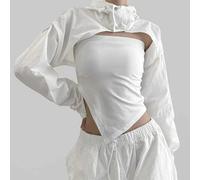 Donna Corto Giacca con Cappuccio Sole Protezione Top Bolero Copertura Antivento
