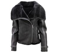 Donna Corto Nero Merino pelle di Pecora Aviator Pelle Giacca