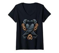 Donna Corvi della Mitologia norrena - Huginn & Muninn Celtic Maglietta con Collo a V