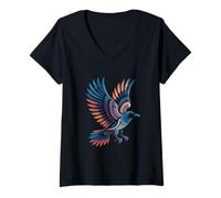 Donna Corvo indiano arte tribale nativi americani Maglietta con Collo a V