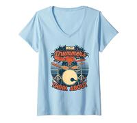 Donna Cosa pensano i batteristi del retrò Maglietta con Collo a V