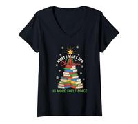 Donna Cosa Voglio per Natale Shelf Space Book Lover Bibliophile Maglietta con Collo a V