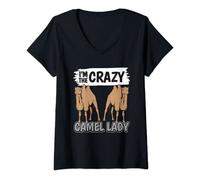 Donna Cose Cammello I'm The Crazy Camel Lady Cammelli Maglietta con Collo a V