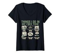 Donna Cose Che Faccio nel Mio Tempo Libero BBQ Smoker Grill Maglietta con Collo a V
