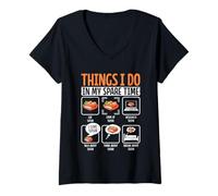 Donna Cose Che Faccio nel Mio Tempo Libero Mangio Sushi Guarda Sushi Researc Maglietta con Collo a V