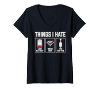 Donna Cose che odio batteria scarica Wi-Fi debole design a dieci pin Maglietta con Collo a V