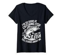 Donna così Bravo a catturare Pesce Divertente Pesca dicendo per i Pescatori Maglietta con Collo a V