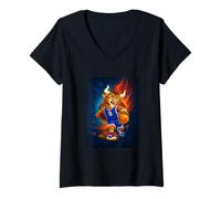 Donna Cosmic Basketball Mascot Player Galaxy Space Graphic Maglietta con Collo a V