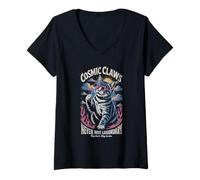 Donna Cosmic Claws Cat non è mai stato leggendario, fantastiche e divertenti vibrazioni spaziali Maglietta con Collo a V