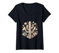 Donna Cosmic Desert Cactus Notte stellata Maglietta con Collo a V