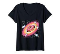 Donna Cosmic Donut Space Black Hole - Divertente razzo fantascientifico Galaxy Day Maglietta con Collo a V