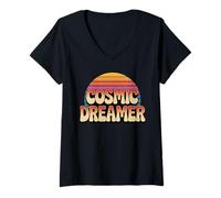 Donna Cosmic Dreamer Retro Tramonto Logo Stile Vintage Maglietta con Collo a V