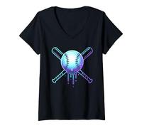 Donna Cosmic Drip Baseball Graphic Blue Vaporwave Aesthetic Maglietta con Collo a V