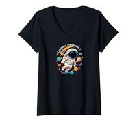 Donna Cosmic Vibes Only Astronaut Space Planets Design Maglietta con Collo a V
