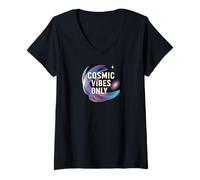 Donna Cosmic Vibes Only Galaxy Space Universe Aesthetic Maglietta con Collo a V