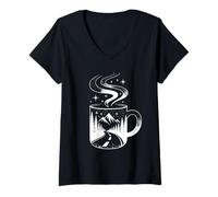 Donna Cosmico Caffè Tazza Strada Chicchi Caffeina Espresso Barista Maglietta con Collo a V