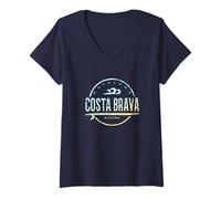 Donna Costa Brava España - Retro Costa Brava Spagna Vintage Surf Maglietta con Collo a V