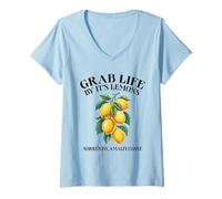 Donna Costa D´amalfi Mediterraneo Grab Life Costiera Amalfitana Maglietta con Collo a V