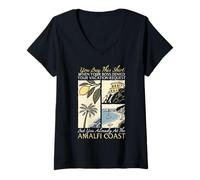 Donna Costa D´amalfi Positano Viaggi Italiani Negati Costiera Amalfitana Maglietta con Collo a V