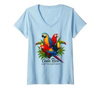 Donna Costa Rica Save The Rainforest Birds Quetzal Ara Tucano Maglietta con Collo a V
