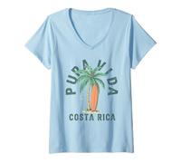 Donna Costa Rica Surf Palm Tree Tropical Beach Vacanza Maglietta con Collo a V