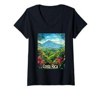 Donna Costa Rica Vibrante Montagna della Giungla Maglietta con Collo a V