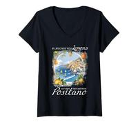 Donna Costiera Amalfitana Viaggi Italiani Limoni Positano Costa D´amalfi Maglietta con Collo a V