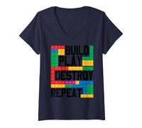 Donna Costruire Gioca Distruggi Ripeti Blocco Costruzione Mattoni Builder Kid Maglietta con Collo a V