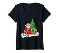 Donna Costruttore di Mattoni per Costruire Il Mattone di Natale Maglietta con Collo a V