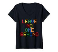 Donna Costruzioni Colorate Leave No One Behind Pixel Art Maglietta con Collo a V