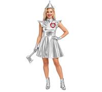 Donna Costume Argento Metallizzato Futuristico Alieno per Donne | Vestito Costume Cosplay Halloween,Aggiunta Cuore Scintillante Rosso,Minivestito Sopra Il Ginocchio,Carnevale,Festa Di