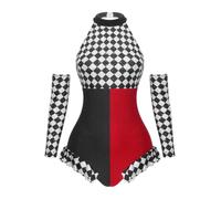 Donna Costume Arlecchino Donne Set Guanti Pagliaccio Pezzi Horror Rosso 3XL