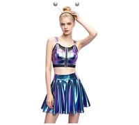 Donna Costume Astronauta Outfit Rave Manga Lunga Tuta Spaziale Robot Blu L