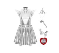 Donna Costume Carnevale Halloween Argento Futuristico Abito Alieno | Minivestito Sopra Il Ginocchio,Vestito Costume Cosplay Halloween,Aggiunta Cuore Scintillante Rosso,Festa Anni '20,Carnevale