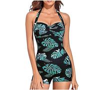 Donna Costume da Bagno Intero Sexy con Coppe Imbottiti Push Up Bikini Un Pezzo Tankini Swimwear Costumi Interi con Tracolla Regolabile Pancia Curvy Estate Beachwear con Pantaloncino