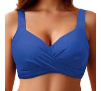 Donna Costume da Bagno Parte Alta del Bikini Triangolo Fisso Curvy Elastico Swimwear Spalline Larghe Fascia a V con Incrocio e Ferretto Incrociata Spiaggia Swimsuit