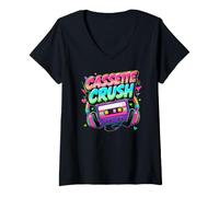 Donna Costume da Casette Crush Anni '80 Maglietta con Collo a V