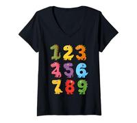 Donna Costume da Dinosauro Dino Numbers Math Day Back to School per Bambini Maglietta con Collo a V