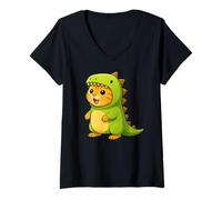 Donna Costume da dinosauro gatto arancione Trex amante degli animali mamma papà bambini Maglietta con Collo a V