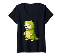 Donna Costume da dinosauro labrador bianco Trex amante degli animali mamma papà Maglietta con Collo a V
