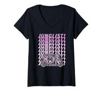 Donna Costume da DJ Pink Junglist per Ragazza Jungle Music Maglietta con Collo a V