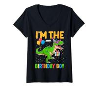 Donna Costume da Festa I'm The Birthday Boy Dinosaur Squad Boys Maglietta con Collo a V