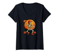Donna Costume da Giocatore di Calcio di Halloween con Scheletro Quart Maglietta con Collo a V
