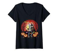 Donna Costume da Giocatore di Lacrosse con Scheletro per Halloween Party Coach Maglietta con Collo a V