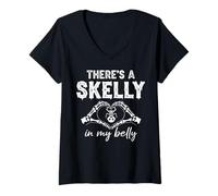 Donna Costume da Gravidanza con Scritta There's a Skelly in My Belly Funny Spooky Maglietta con Collo a V