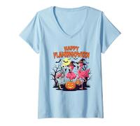 Donna Costume da Happy Flamingoween, Motivo: Fenicottero, Festa di Halloween Maglietta con Collo a V
