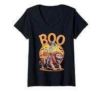 Donna Costume da Leone spettrale su Boo Lion Halloween Maglietta con Collo a V