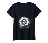 Donna Costume da Margherita Gotica in Fiore con Teschio Maglietta con Collo a V