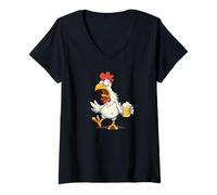Donna Costume da Notte di Birra con Questo Divertente Look da Pollo Maglietta con Collo a V